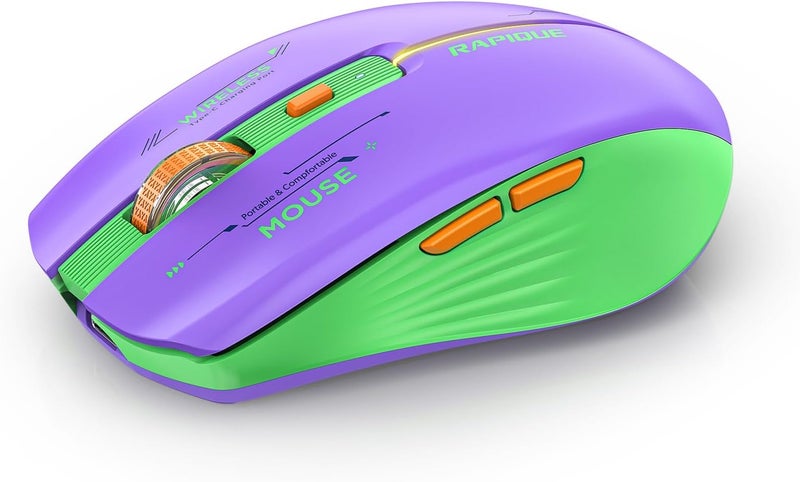 RAPIQUE Bluetooth Wireless Mouse - (BT1/BT2+USB Receiver) Dual Mode, Rechargeable, Quiet Click, Multi-Device Compatibility for Laptop, Computer, MacBook, Tablet (Purple and Green) - Image 1